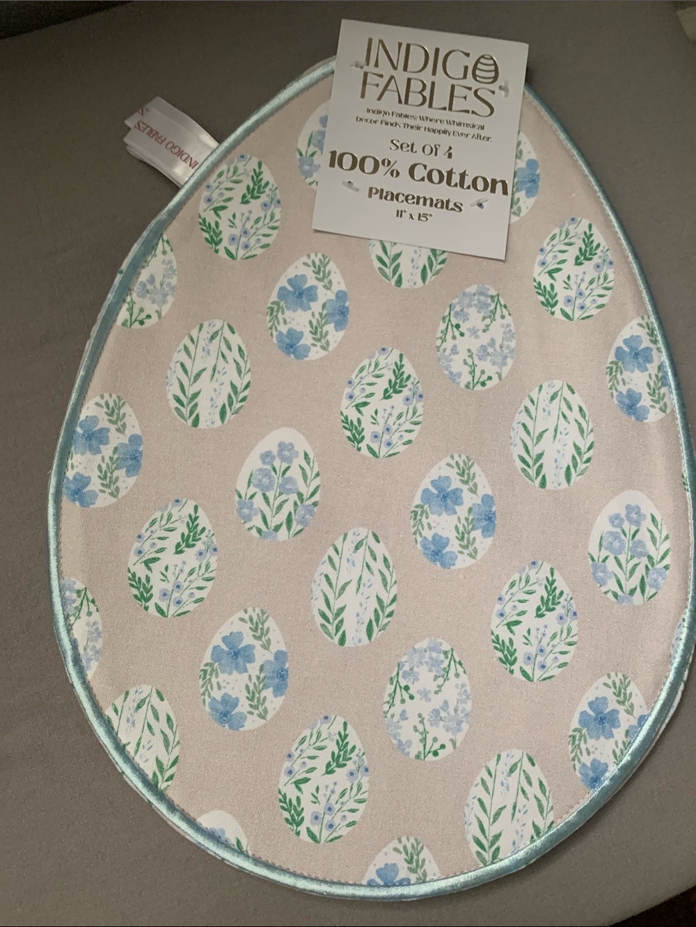 🆕- BY INDIGO Floral EASTER EGG SHAPED Placemats Set of 4